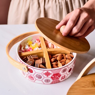 Khay mứt 4 ngăn bằng sứ nắp tre BAMBOOO ECO phong cách Bắc Âu