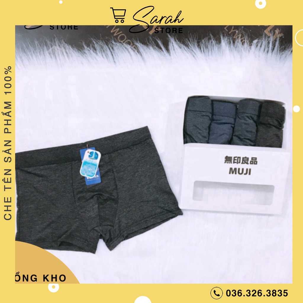 Hộp 4 Quần Lót Đùi 3D Boxer Nam Thun Lạnh Co Giãn 4 Chiều, sịp nam