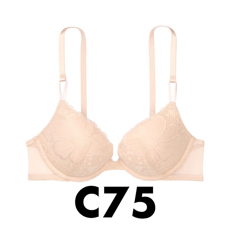Hàng Auth 34C, C75 - Áo lót  nude phối ren sexy (27) nâng ngực, Champagne Lace, Victoria's Secret