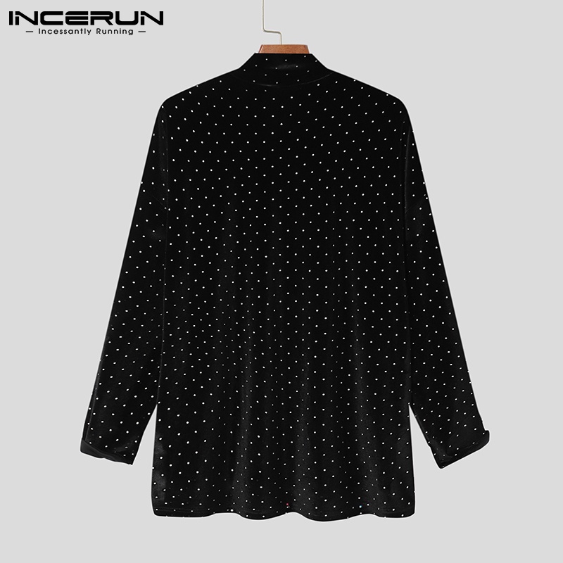 Áo nam INCERUN dài tay cổ cao màu đen họa tiết chấm bi