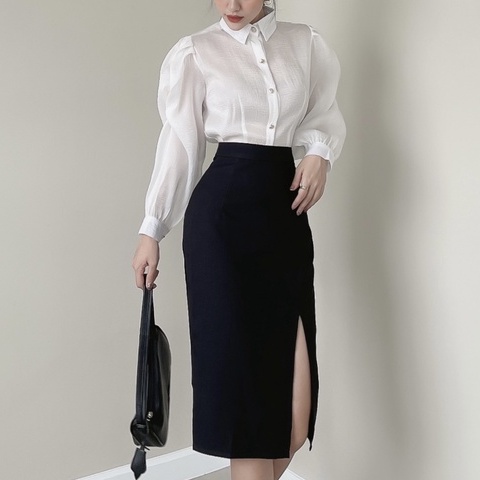 Set Sơ Mi Trắng Chân Váy Đen Công Sở -K822