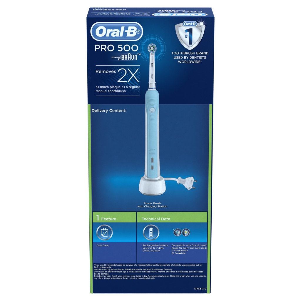 Bàn chải điện Oral-B Pro 500 Cross Action loại bỏ thêm đến 100% mảng bám