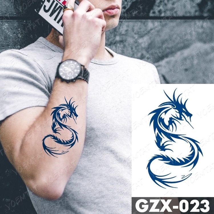 (Hàng Mới Về) Hình Xăm Dán Tạm Thời Chống Nước Lâu Trôi Hình Rồng / Mặt Trời Phong Cách Nhật Bản