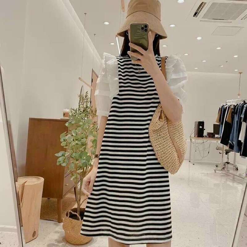 (Đủ size 50-100kg)Váy bầu bigsize phối voan tay trẻ trung,có đủ size đến 100kg