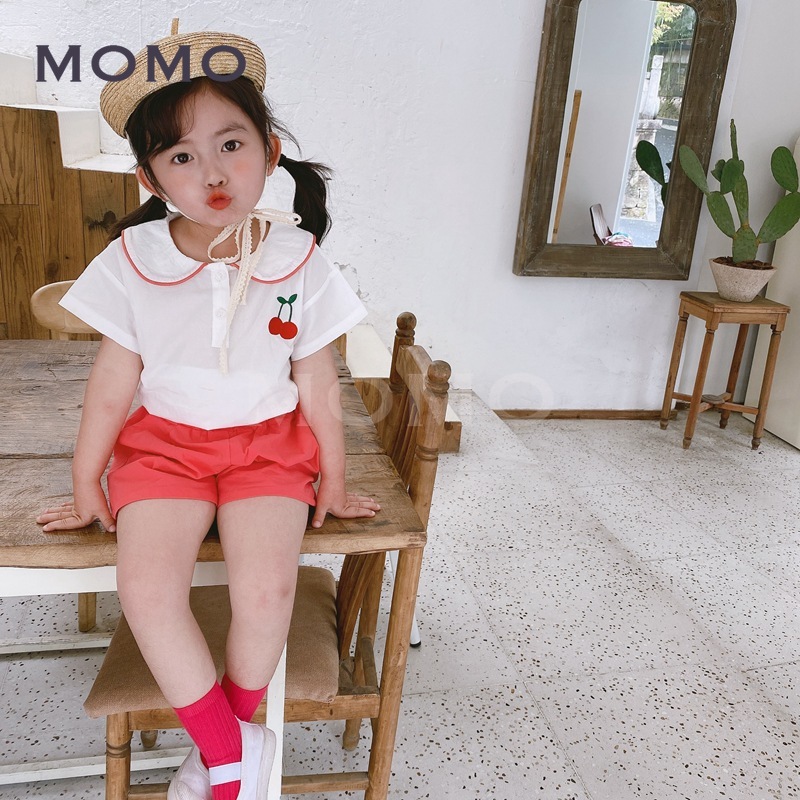 Set Áo Thun Tay Ngắn &amp; Quần Short Thêu Hình Trái Cây Cho Bé Từ 1-8 Tuổi