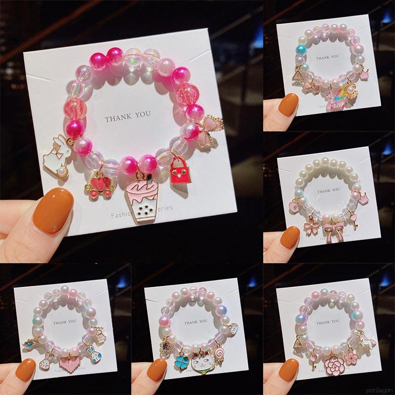 Vòng tay chuỗi hạt ngọc trai màu gradient hoạt hình dễ thương nhiều màu sắc