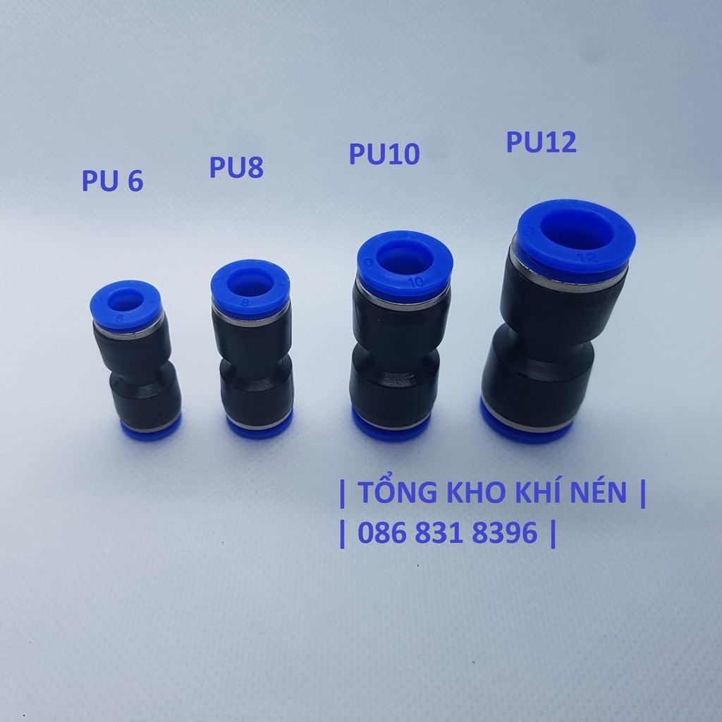 Cút nối thẳng 2 đầu dây hơi khí nén, phun sương, dây hơi 6mm 8mm 10 mm 12mm, PU6 PU8 PU10 PU12.