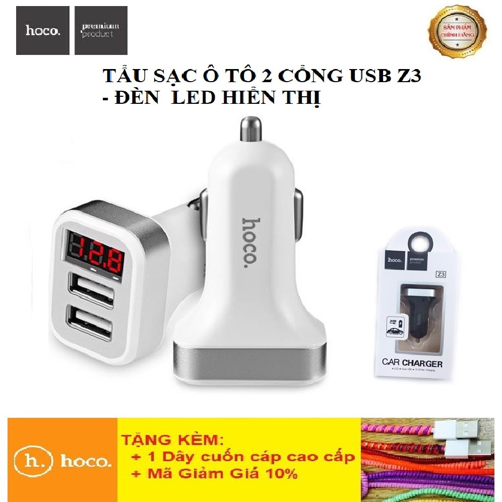 Tẩu Sạc Ô Tô Hoco Z32 cổng USB có đèn LEd