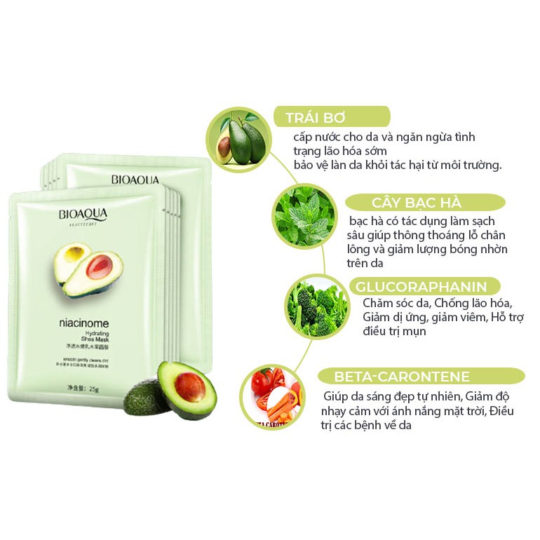 Mặt nạ quả bơ dưỡng ẩm chống lão hóa dưỡng da trắng da giảm mụn Bioaqua LUVELA MN14 | BigBuy360 - bigbuy360.vn