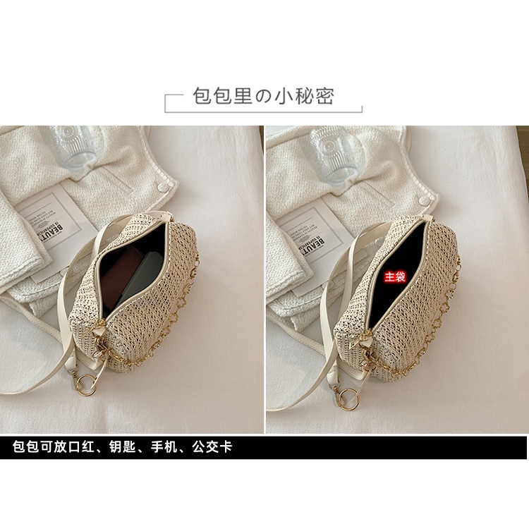 Túi cói đeo chéo JASMIN NOIR phối quai xích thời trang trẻ trung cho nữ