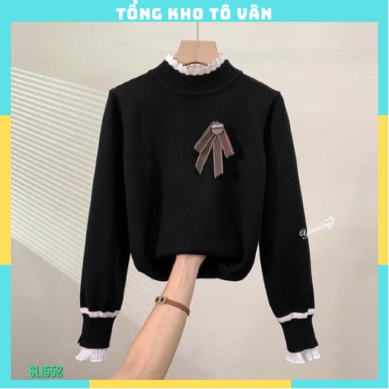 [ Giá Sỉ ] Áo len nữ, áo len cổ nơ pha viền hàng quảng châu loại 1 _sẵn hàng