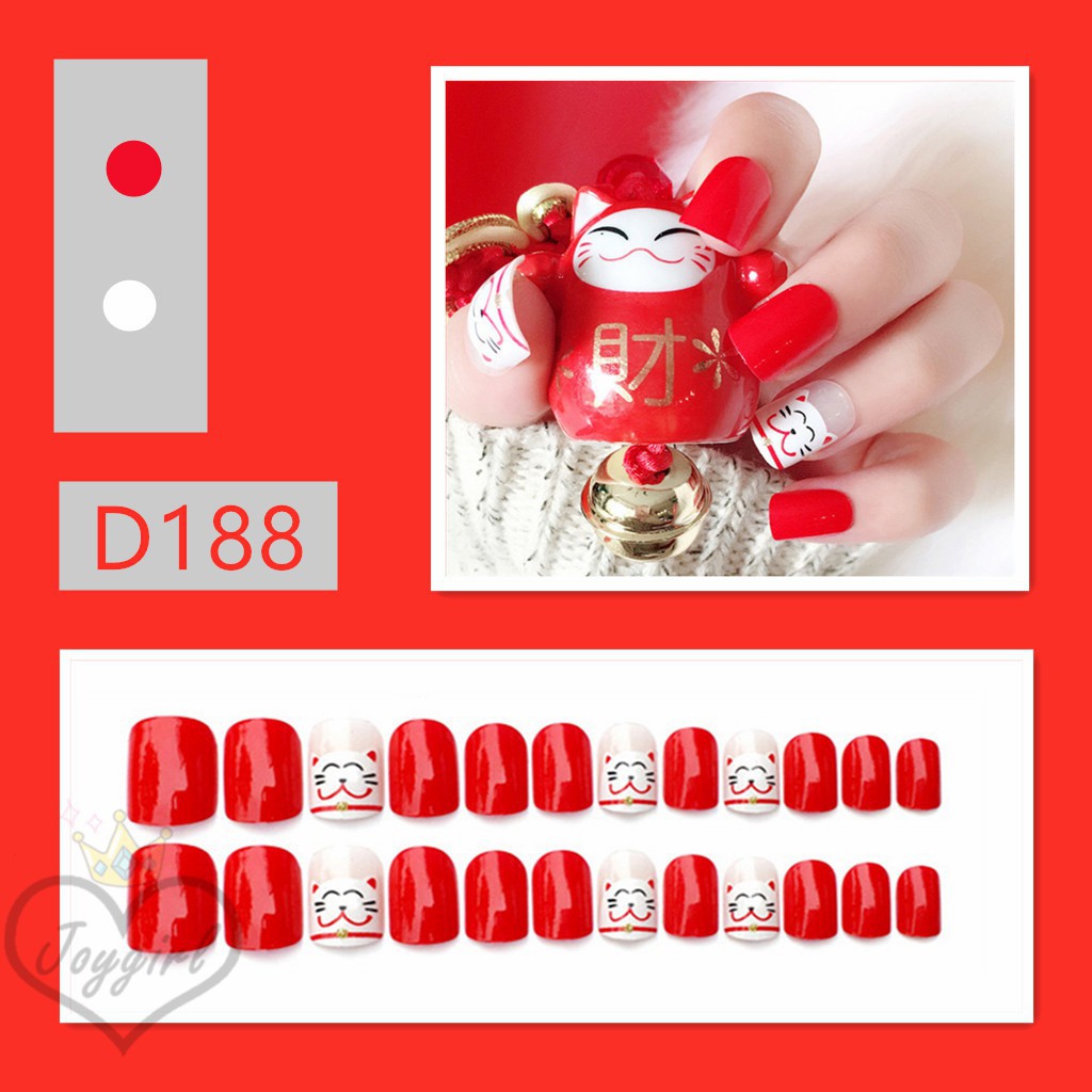 [Hàng mới về] Bộ 24 móng tay giả thời trang trang trí móng tay nghệ thuật có kèm keo dán