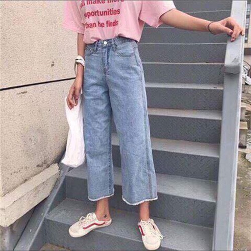Quần Baggy Jean Ống Rộng Rách Lai mt180 xanh đậm