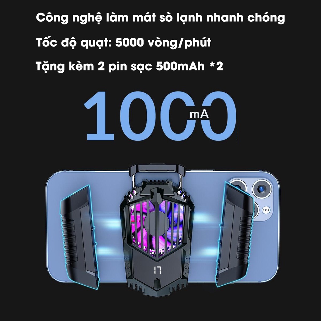 Quạt tản nhiệt điện thoại sò lạnh chạy Pin 2000mAh X3A Pro - Quạt sò tản nhiệt lạnh X3A Pro - K1347