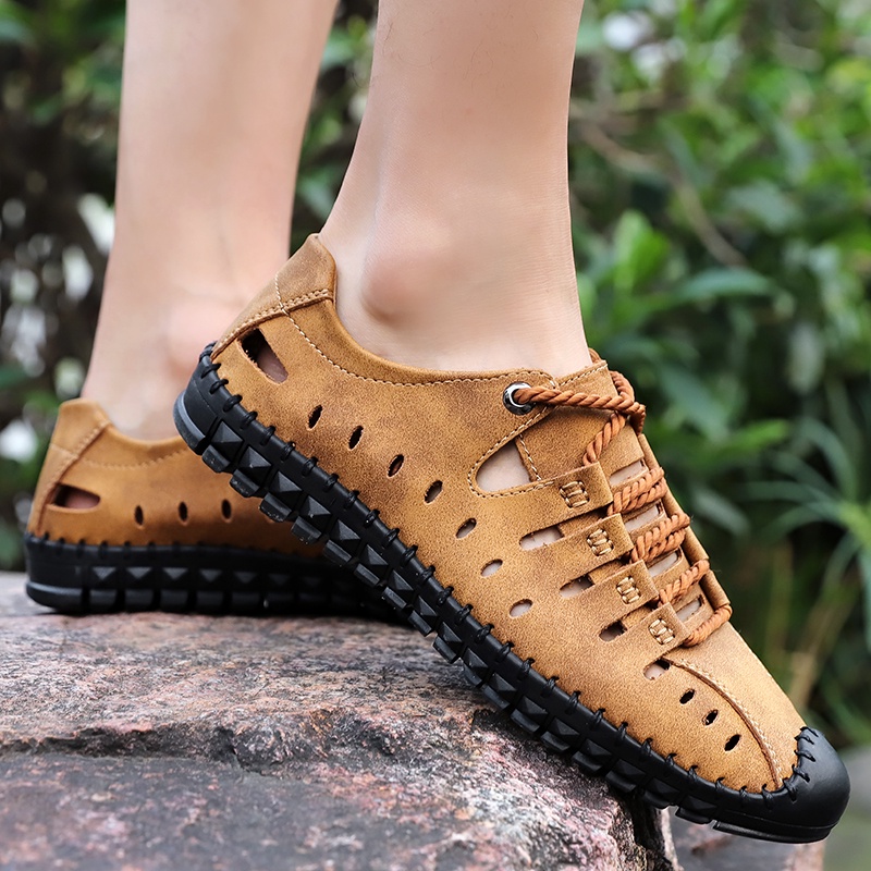 Giày Sandal Da Bò Đục Lỗ Thoáng Khí Phong Cách Thể Thao Thời Trang Mùa Hè Cho Nam