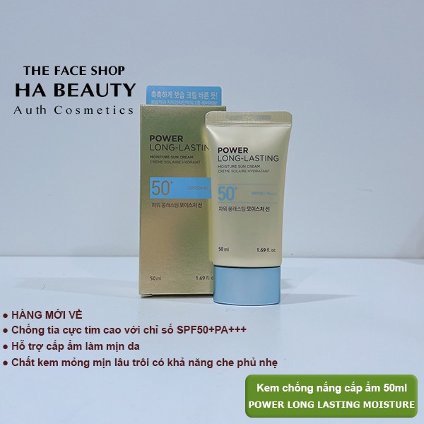 Kem chống nắng dưỡng ẩm da trang điểm chống trôi The Face Shop Power Long Lasting Moisture Sun Cream SPF50+PA+++ 50ml