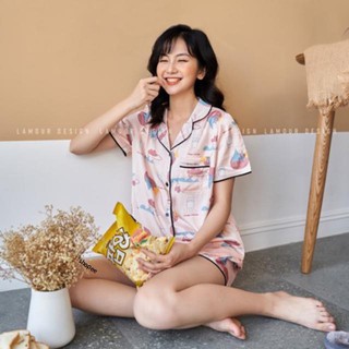 Bộ lụa hoạ tiết mèo mưa - đùi
