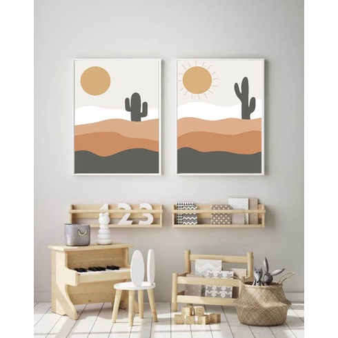 Set 2 tranh treo tường tone nâu decor phòng style Minimalism - Đã có khung & phụ kiện