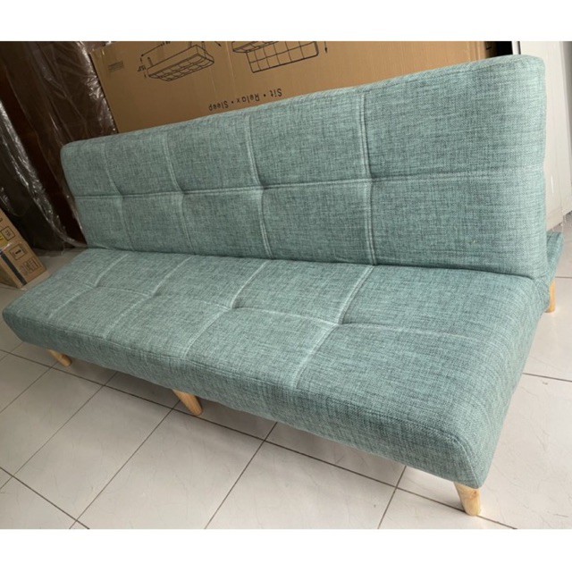 Sofa giường - Sofa Bed bọc vải màu xanh Mint chân gỗ - Ghế 1.8m