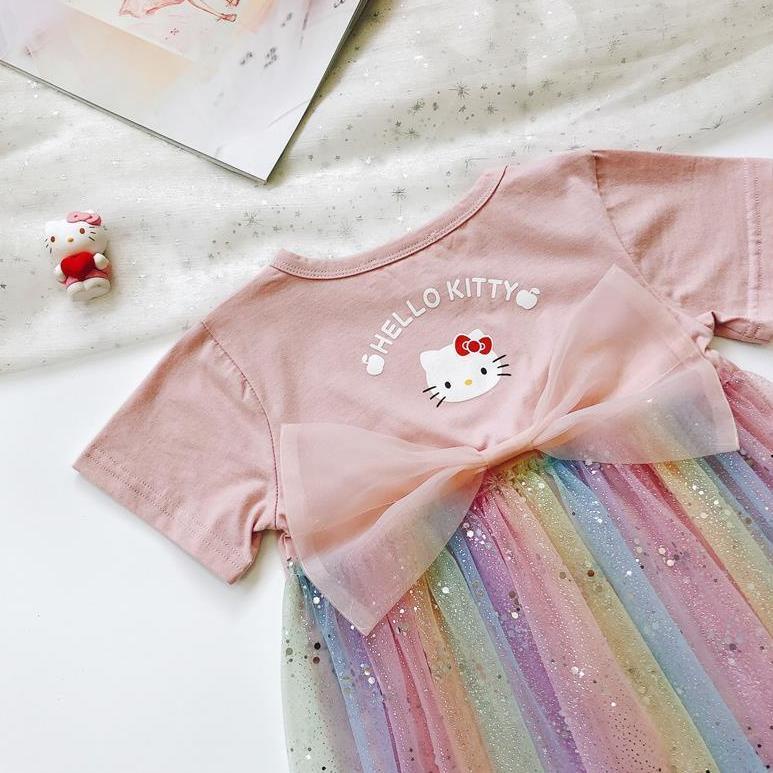 Áo Thun Tay Ngắn Phối Lưới Đính Nơ Màu Hồng Gradient Phong Cách Hàn Quốc Thời Trang Mùa Hè Hàng Mới Dành Cho Bé Gái 2022