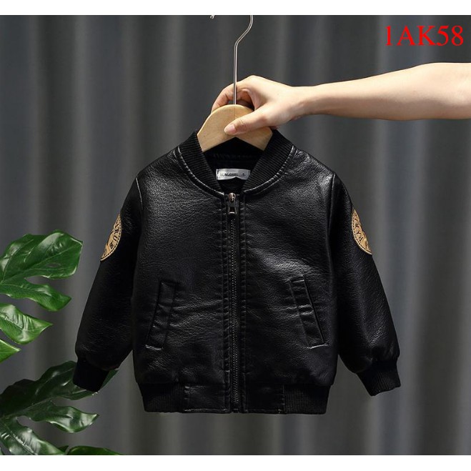 [Mã FARSBR152 giảm 15% đơn 99K] Áo da cổ bomber màu đen cho bé (15-38kg) VEMZKIDS