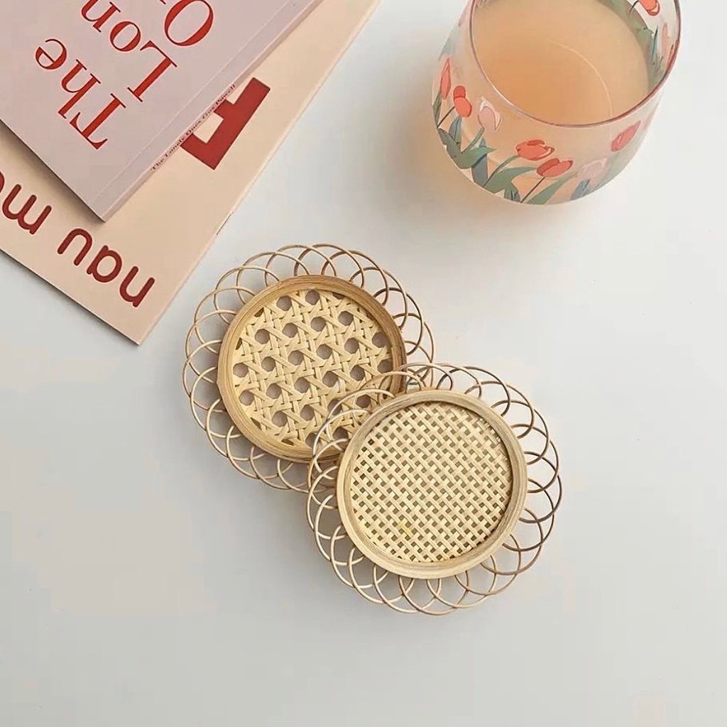 Đế lót ly đan tre thủ công phong cách Nhật Bản