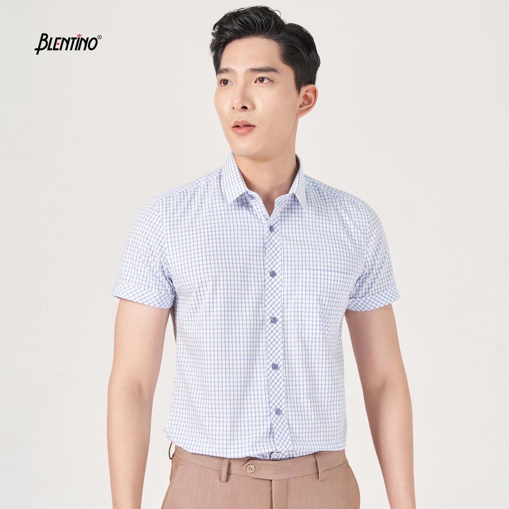 Áo sơ mi nam tay ngắn thương hiệu Blentino ,Chất liệu cotton ,dệt kẻ sọc trẻ trung BCV09(2)