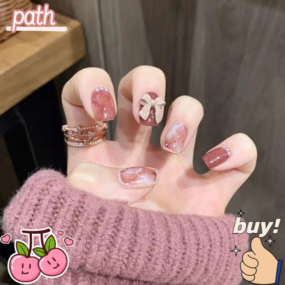 Bộ 24 Móng Tay Giả Ngắn / Tròn / Vuông Che Phủ Toàn Diện Kiểu Pháp