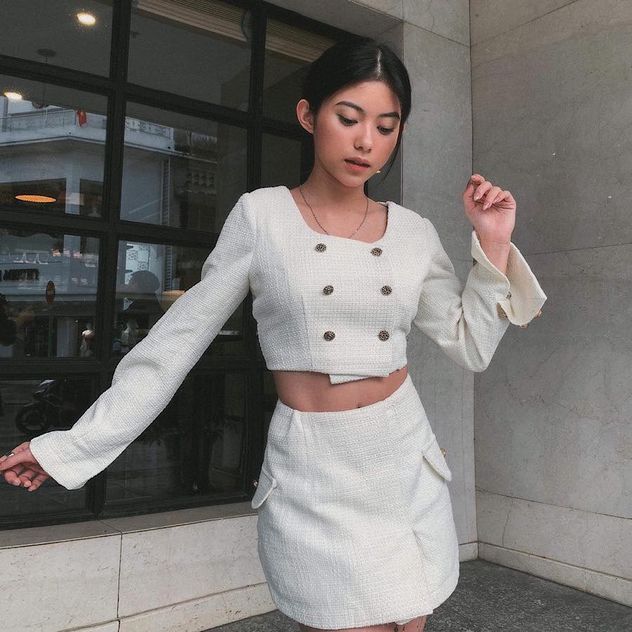 JUBIN STUDIO | Chân Váy Ôm Mini Vải Tweed Trắng (Pointelle Skirt) | BigBuy360 - bigbuy360.vn
