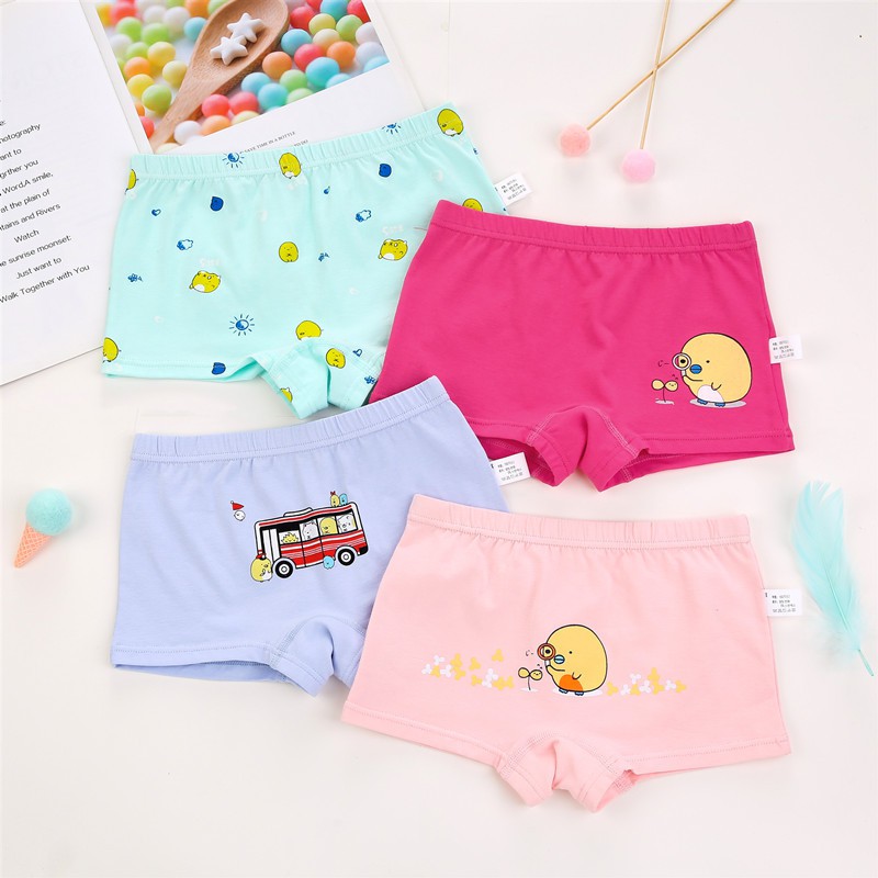 Combo Hộp 4 quần lót dạng đùi vải cotton Hàn Quốc cho bé gái mẫu Happy-Lovely-Vàng