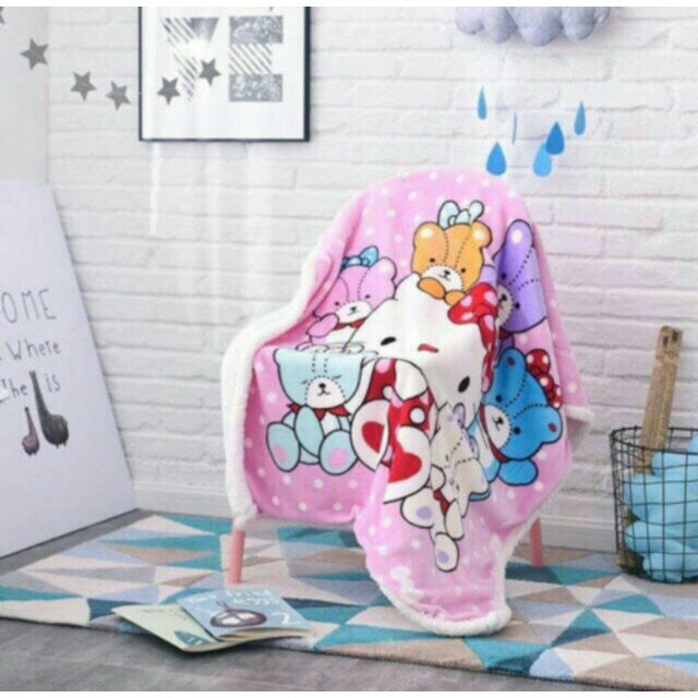 Chăn lông cừu cho bé - Chăn mèo kitty cho bé