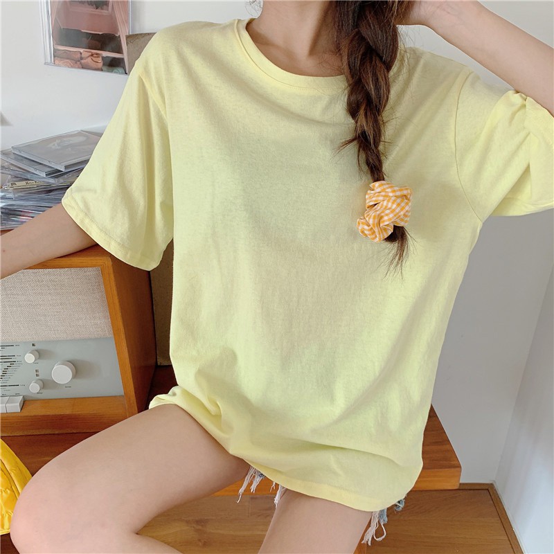 SUXI Áo Thun Nữ Ngắn Tay Cổ Tròn Thời Trang Hàn