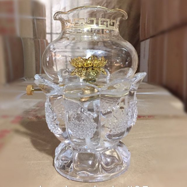 đèn dầu thờ cúng pha lê hoa sen