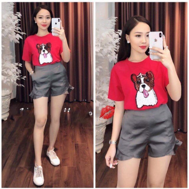 Áo phông hình chó kim sa, áo phông đính đá kim sa