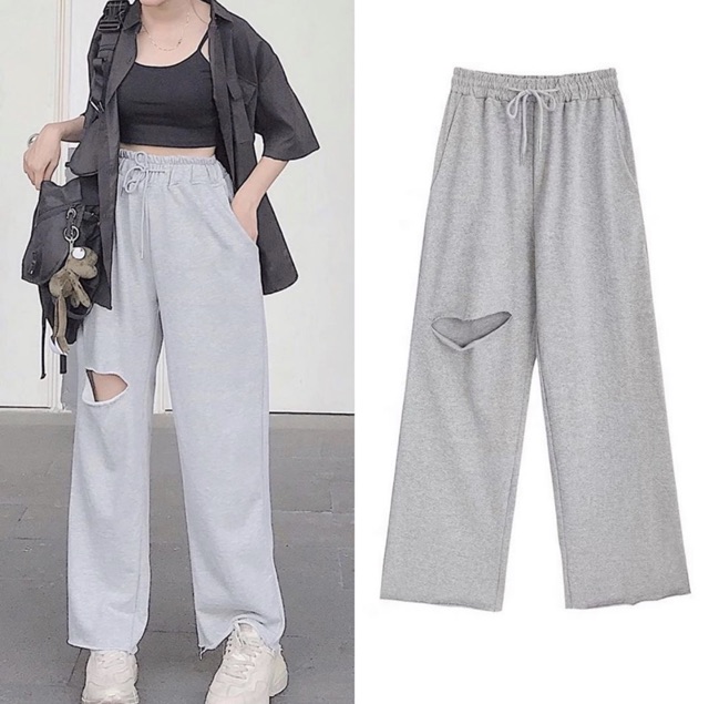 [Mã FAMAYWA giảm 10K đơn 50K] Quần Vải Nỉ Ống Suông Rách Gối Lai Tưa Iru Jem Closet ( 3 size 40kg-80kg ) | BigBuy360 - bigbuy360.vn