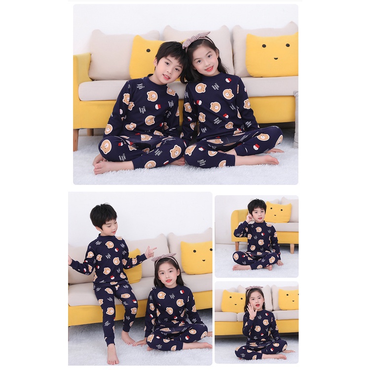 Đồ ngủ tay dài có đệm nhung sưởi ấm phong cách thu đông cho trẻ 100-160cm