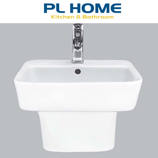 Lavabo treo tường, chậu rửa mặt liền chân che bộ xả cao cấp