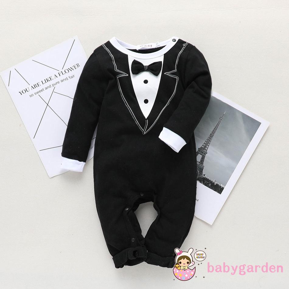 Bộ đồ liền quần giả vest đính nơ thời trang cho bé trai