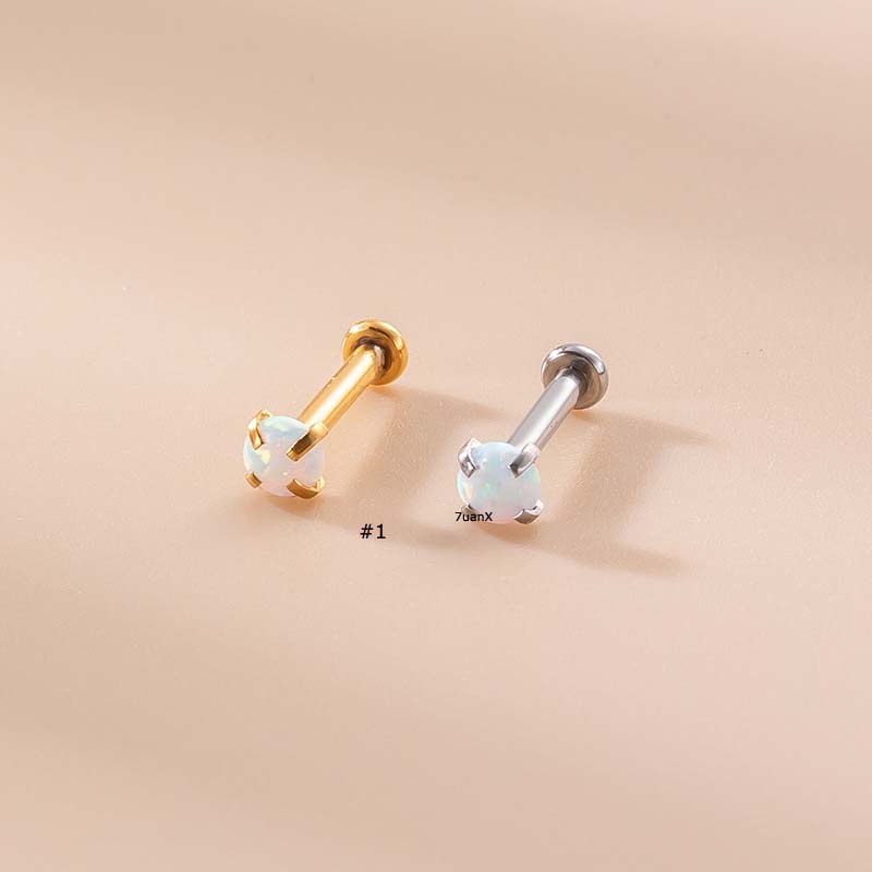 1 Khuyên Xỏ Môi Đính Đá Opal 3mm 16Gauge Bằng Thép Không Gỉ