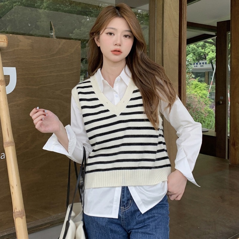 Áo Tank Top Sát Nách Hoạ Tiết Kẻ Sọc Phong Cách Retro