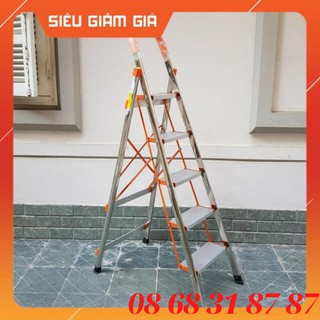 (Phá giá) Thang ghế nhôm inox 5 bậc - bh 24 tháng. Thang nhôm ghế gia đình tiện dụng