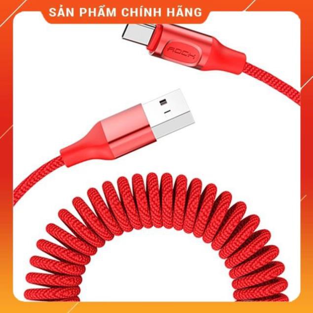 Dây cáp sạc lò xo Type-C hiệu Rock (dài 1.5m hỗ trợ dòng 2,1A, Chip sạc thông minh) - hàng chính hãng