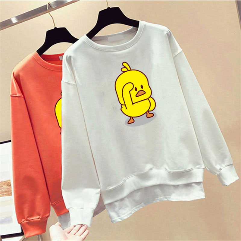 Áo Sweater Cotton Tay Dài Cổ Tròn In Hình Vịt Vàng Hoạt Hình 4 Màu Tùy Chọn Phong Cách Hàn Quốc Thời Trang Cho Nữ