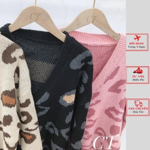 Áo khoác cardigan len nữ họa tiết beo công sở ulzzang Hàn Quốc mùa thu đông