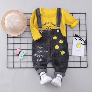Quần yếm cho bé trai 6 tháng Quần yếm dài cho bé trai Quần yếm trẻ em nam Set yếm jean quần dài cho bé