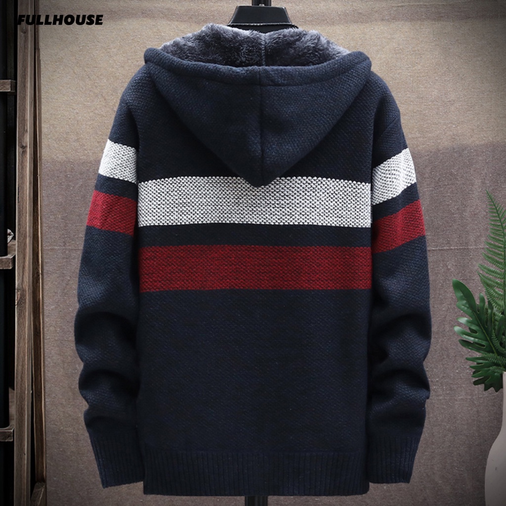Áo Khoác Cardigan Dệt Kim Tay Dài Có Nón Phối Khóa Kéo Màu Sắc Thời Trang Thu Đông Cho Nam