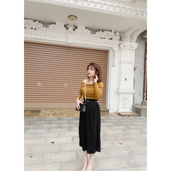 Chân váy xếp ly đai nhũ