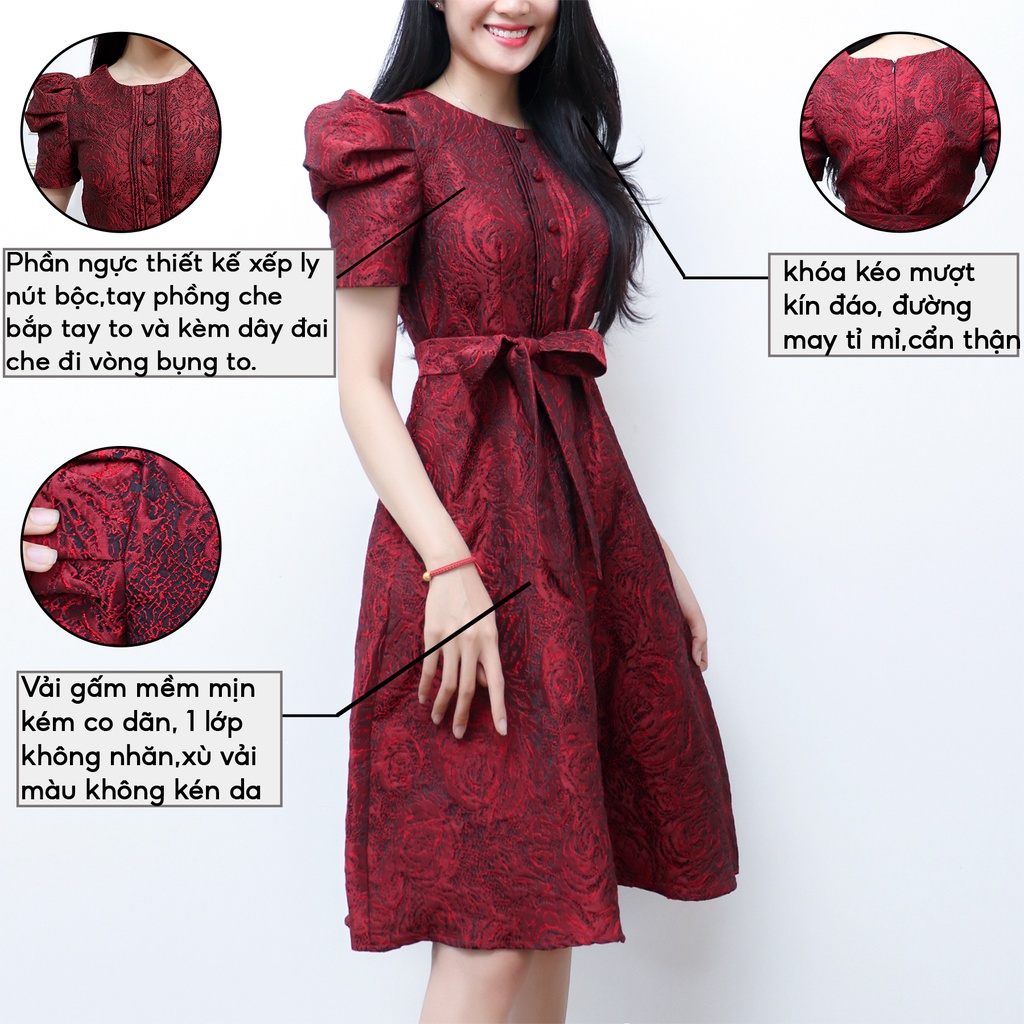 Váy Công Sở Dự Tiệc Sang Trọng Bigsize AMYRA, Thiết Kế Dáng Chữ A Ôm Body Đính Ngọc Cao Cấp Đi Làm Đi Tiệc DA164