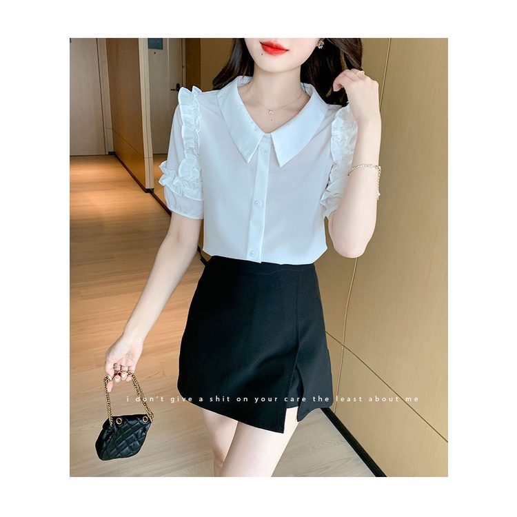 Áo Sơ Mi chiffon Tay Ngắn Cổ Gập Thời Trang Mùa Hè Mới Cho Nữ