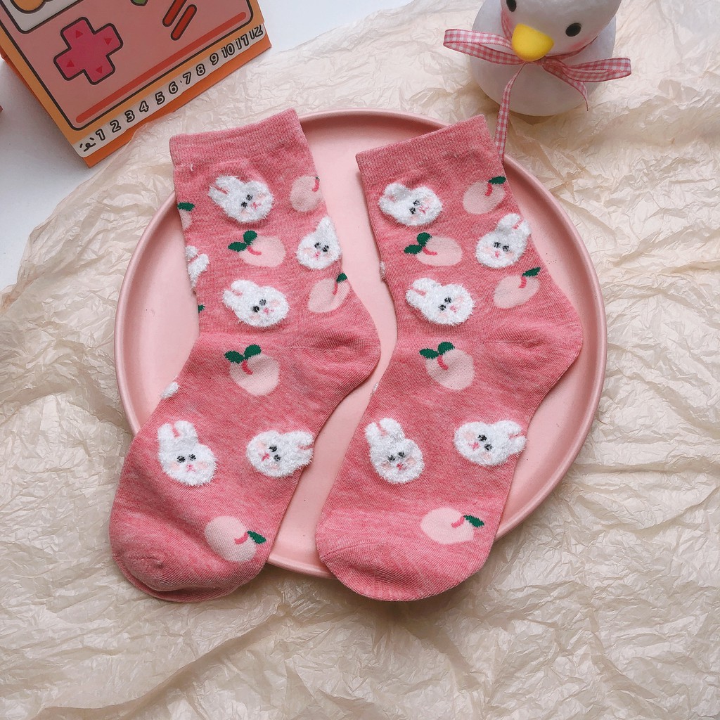 !!!FREESHIP!!! Tất Peach Bunny Dễ Thương Nhật Bản, Tất Họa Tiết Thỏ Bông
